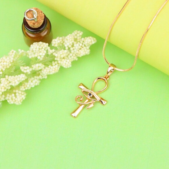 "Rose Gold Ankh Cross Pendant with Eye of Horus Design, XPPT1226 - Picture 4 of 13